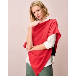 B41 Brora Cashmere Gauzy Knit Poncho Aymmetrical Drape Neck Soft Warm One Size